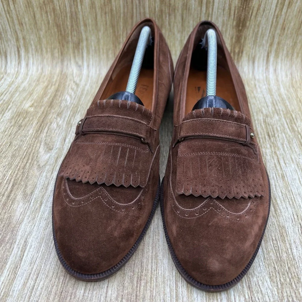Salvatore Ferragamo Loafers Men's Size 11.5 D Brown Suede Kiltie Wingtip Casual